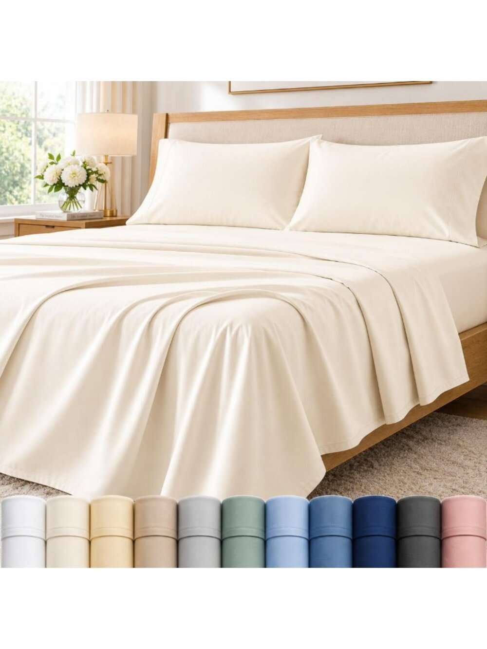 Luxury 400 Thread Count Ivory Queen Sheet Set - Soft Cotton Bedding Essentials
